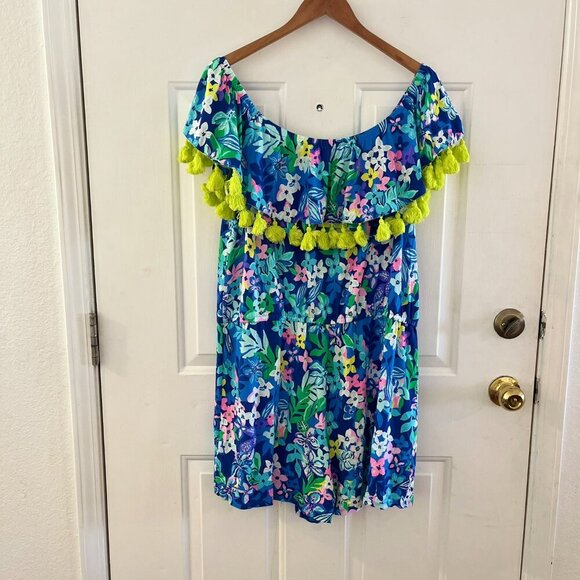 Lily Pulitzer Womans Summer La Fortuna Borealis Blue Social Sunset Romper Sz XL - Picture 7 of 10